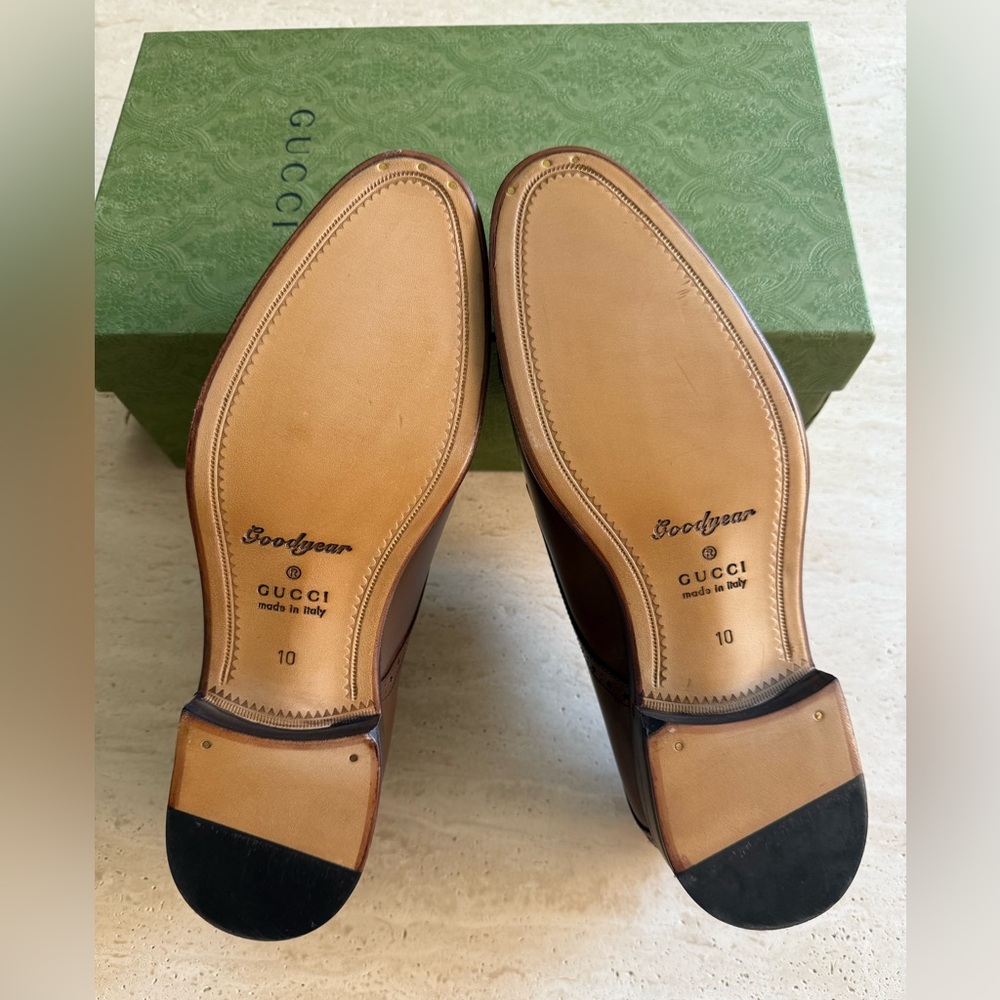 NWB GUCCI SHOES MENS ROOSTER BROGUE
BROWN LEATHER DURBY GUCCI SIZE/10 - Picture 11 of 16